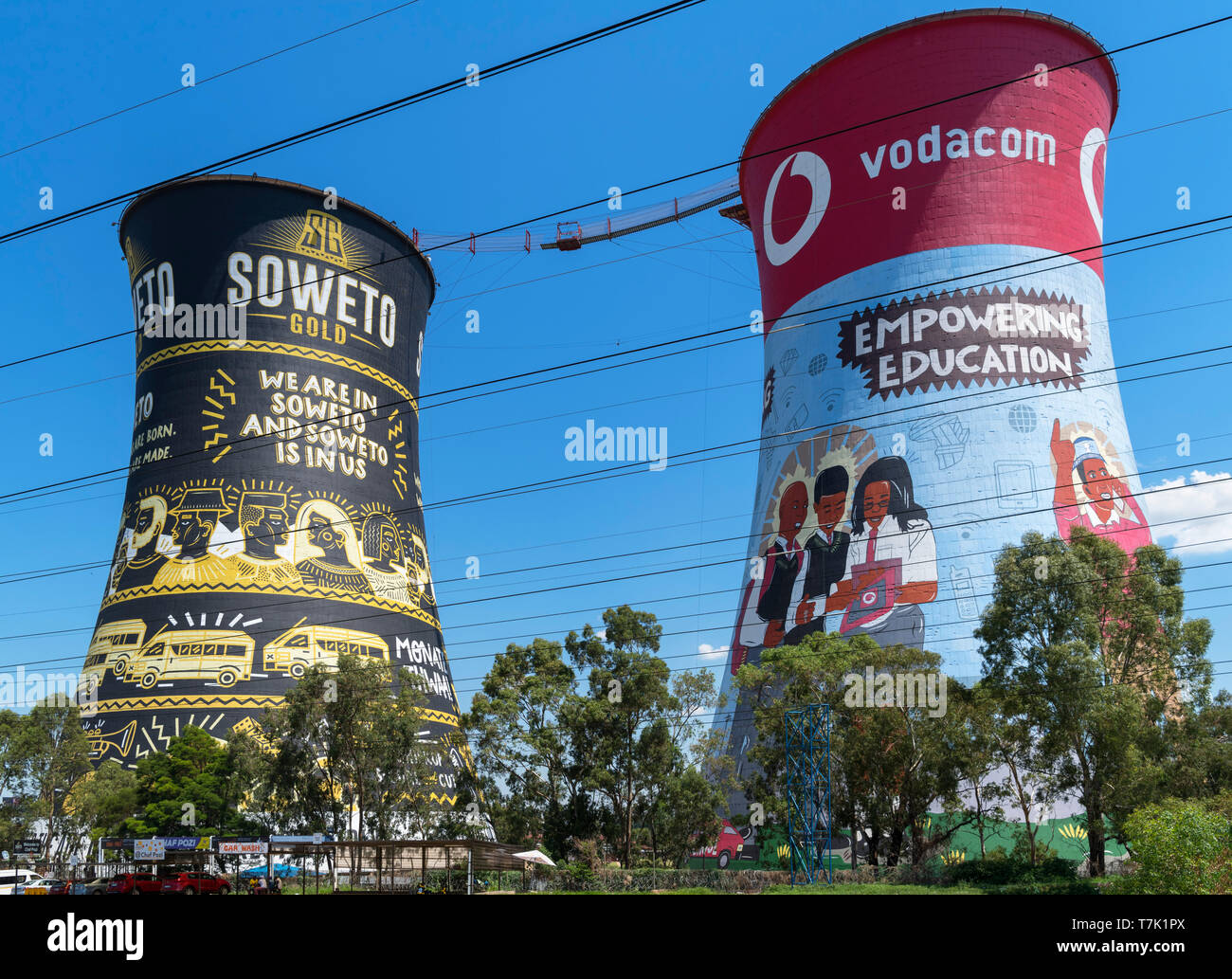 Murals on Orlando Towers, the cooling towers of a decommissioned power station, Soweto, Johannesburg, South Africa Stock Photo