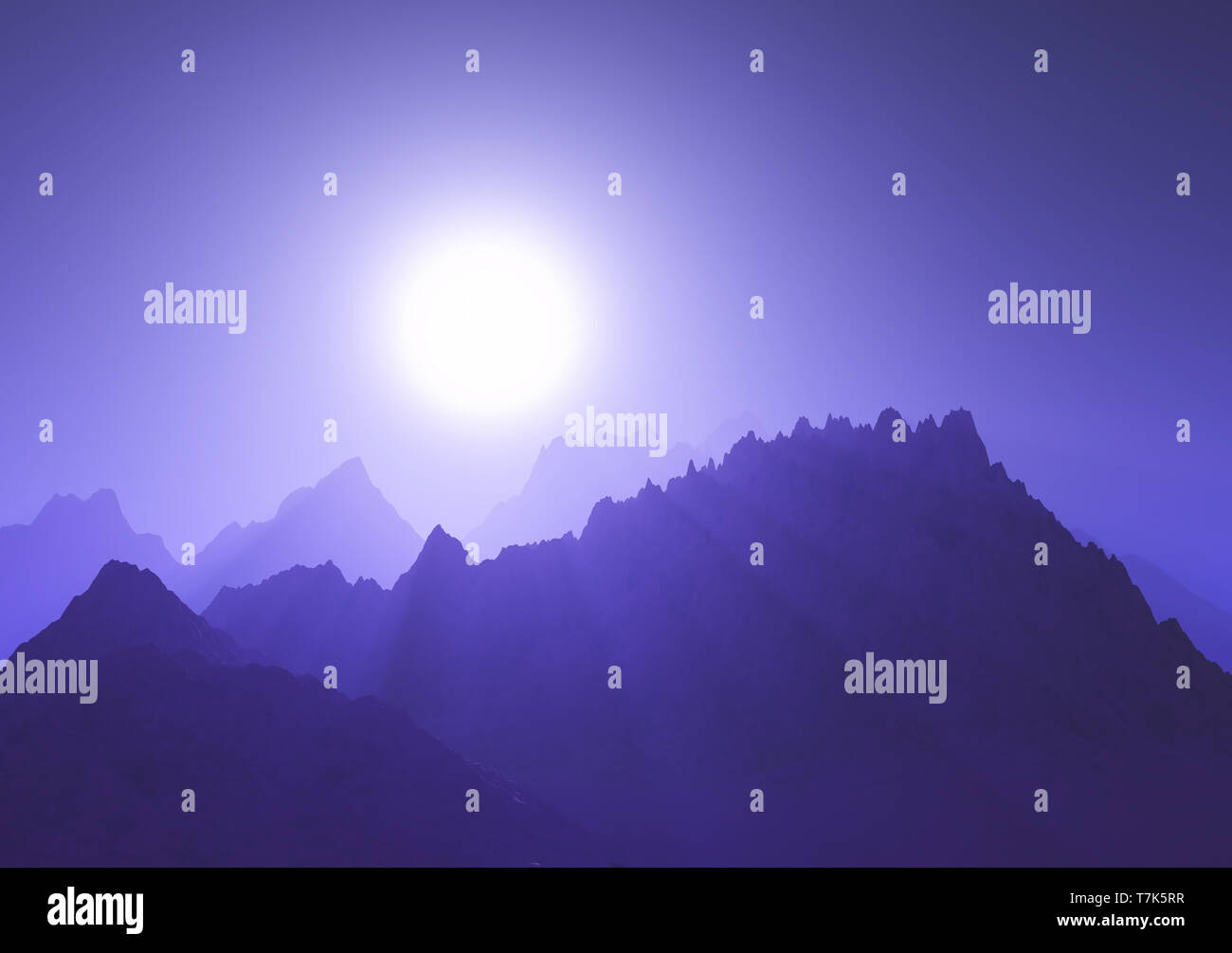 3D render of a mountain range against a purple sunset sky Stock Photo ...
