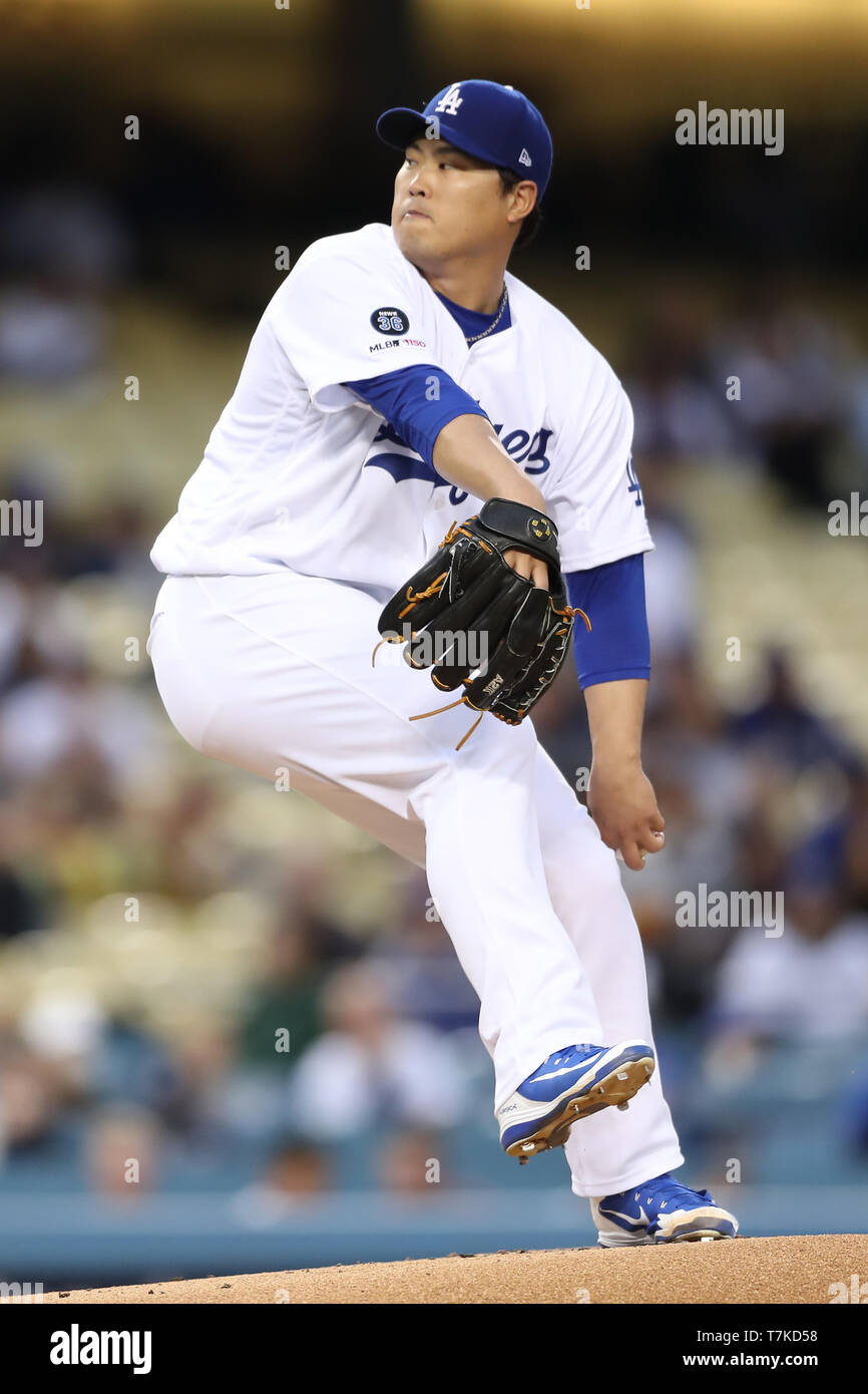 August 24, 2013 Los Angeles, CA.Los Angeles Dodgers starting pitcher Hyun-Jin  Ryu #99 pitches during the Major League Baseball game between the Los  Angeles Dodgers and the Boston Red Sox at Dodger