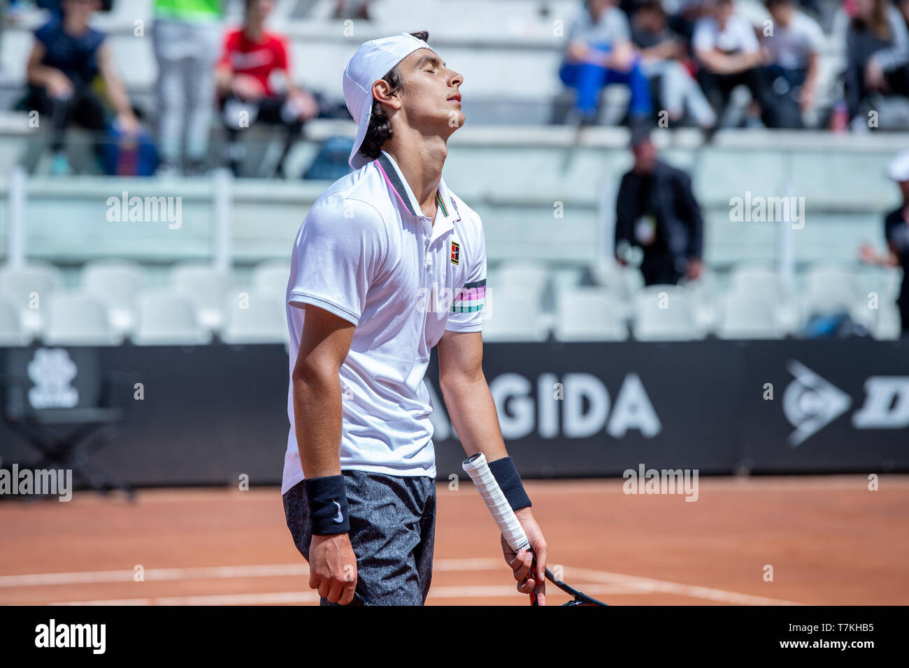 Rome, Italy. 08th May, 2019. Lorenzo Musetti of Italy looks dejected during  his pre-qualification match against Jannik Sinner of Italy during the ATP  Masters 1000 Rome - 2019 Italian Open at the