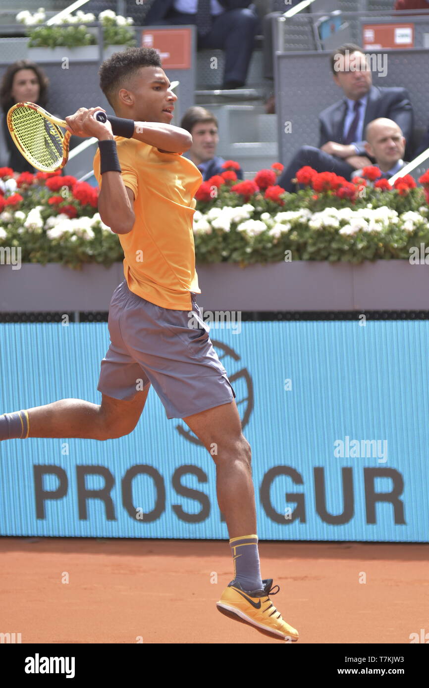 Mutua Madrid Open 2019. Felix Auger-Alissime (CAN) rank #30 ATP vs Rafael Nadal (ESP) rank #2 ATP