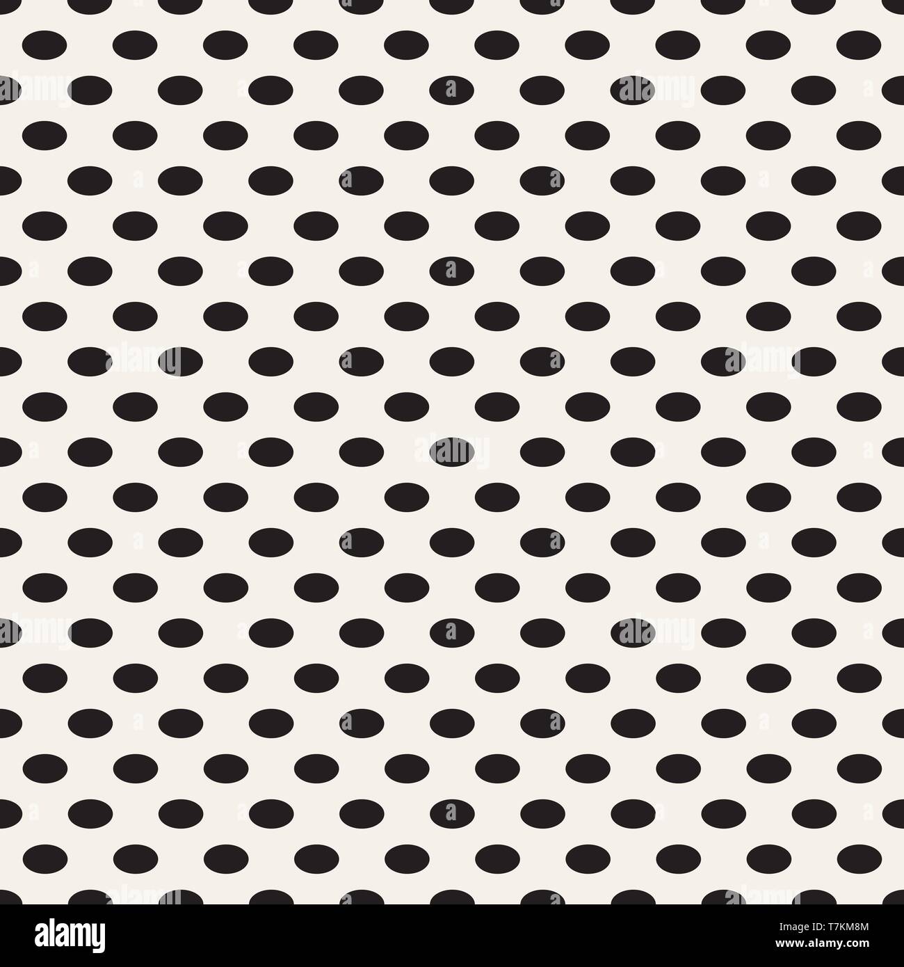 Oval vertical point. Black dots on white background. Vector seamless pattern. Stock Vector