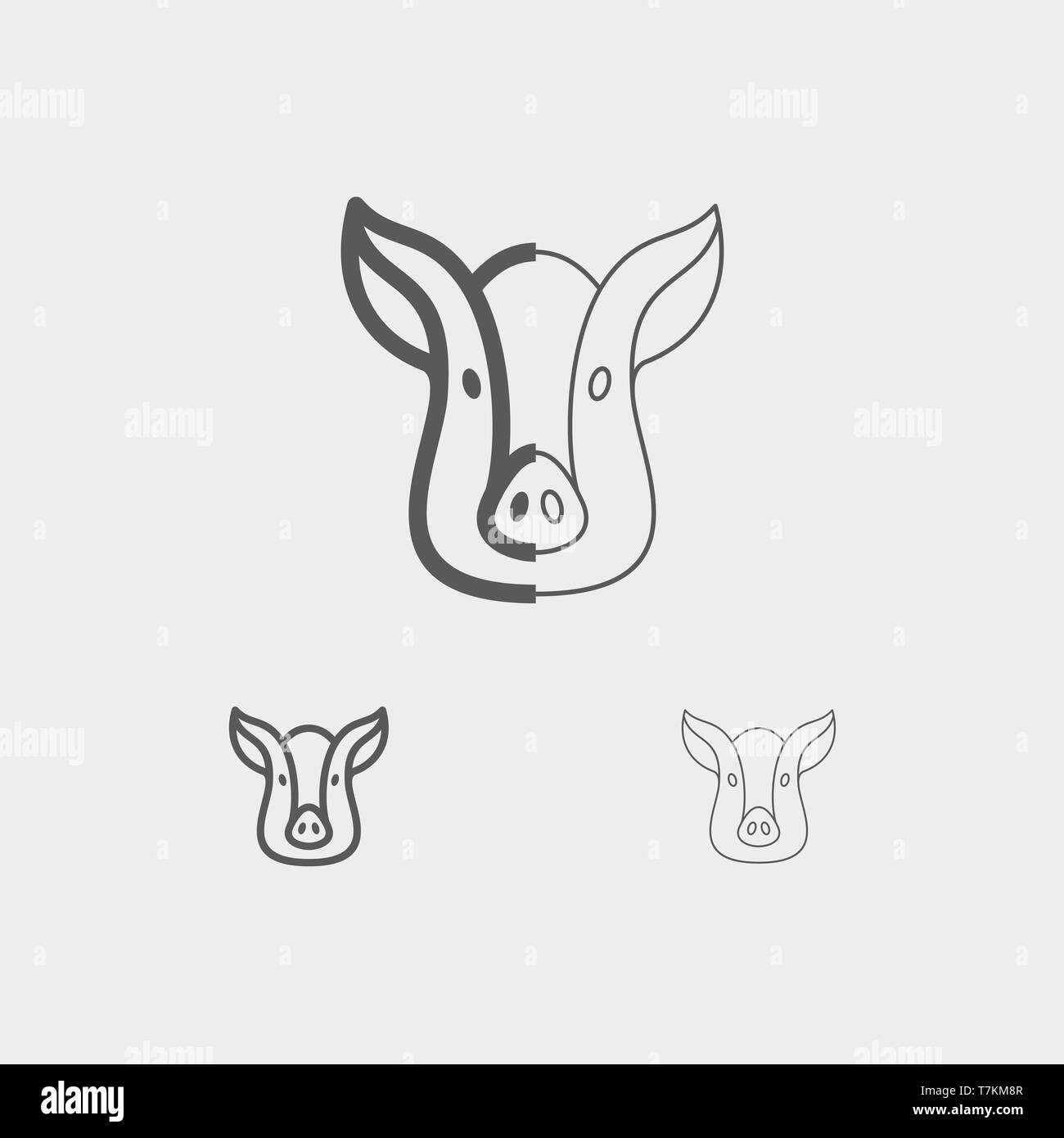 Pig face icon thin line for web and mobile, modern minimalistic flat design. Vector dark grey icon on light grey background. Stock Vector