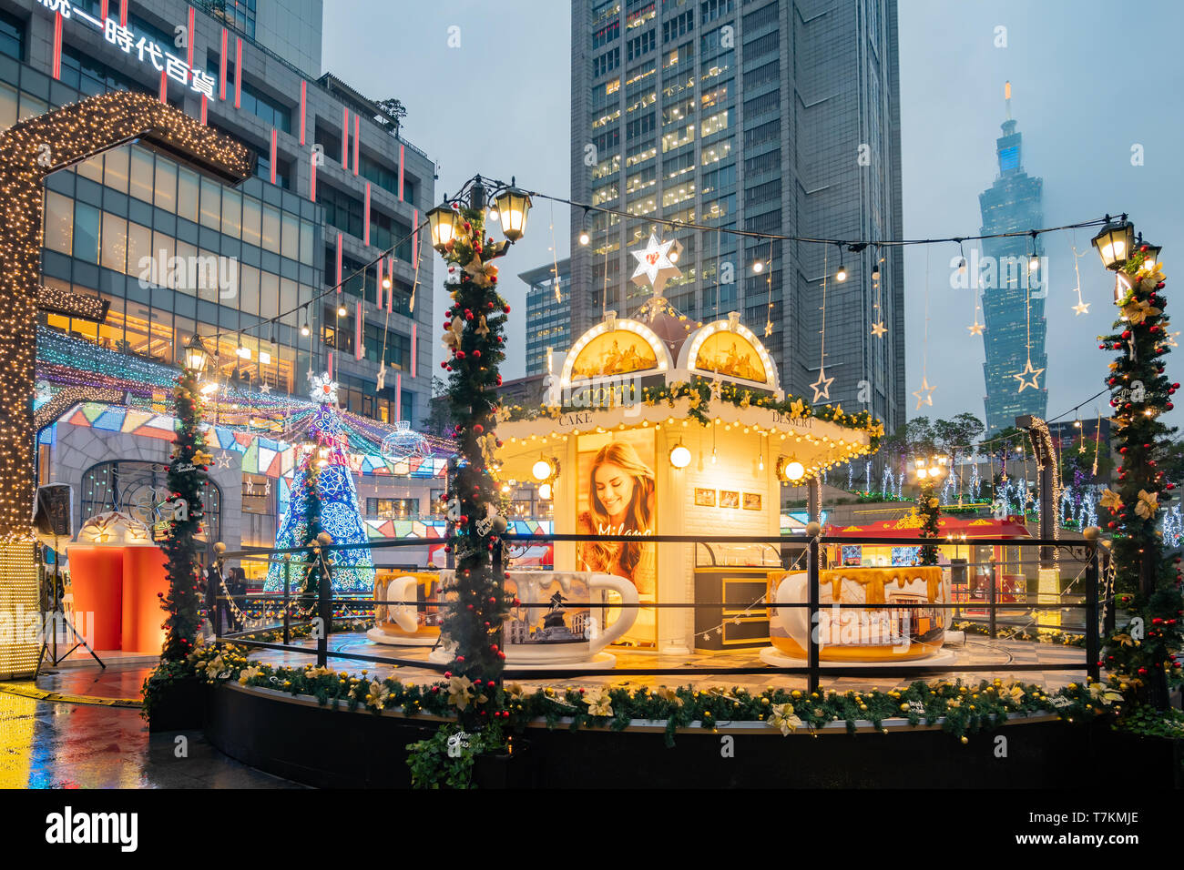 Taiwan December Taipei, DEC 18: Night view of the christmas decoration on top of the ...