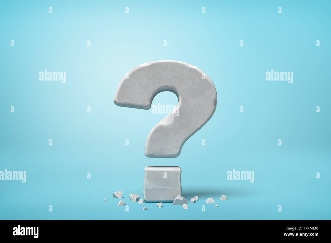 3d rendering of stone concrete question mark on blue background Stock Photo