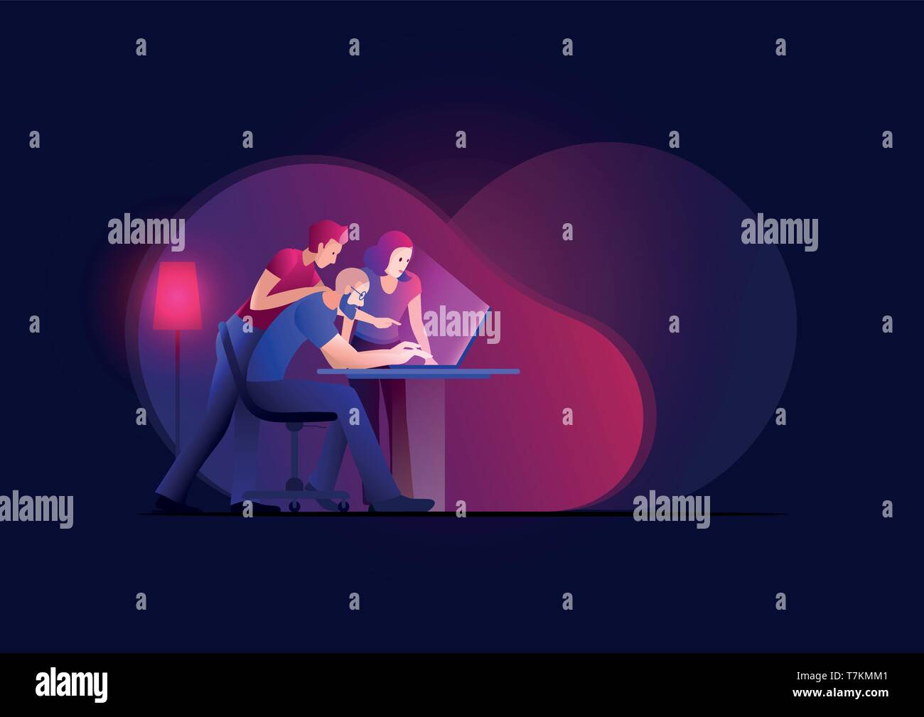 Three person working on a project. Vector concept illustration. Stock Vector