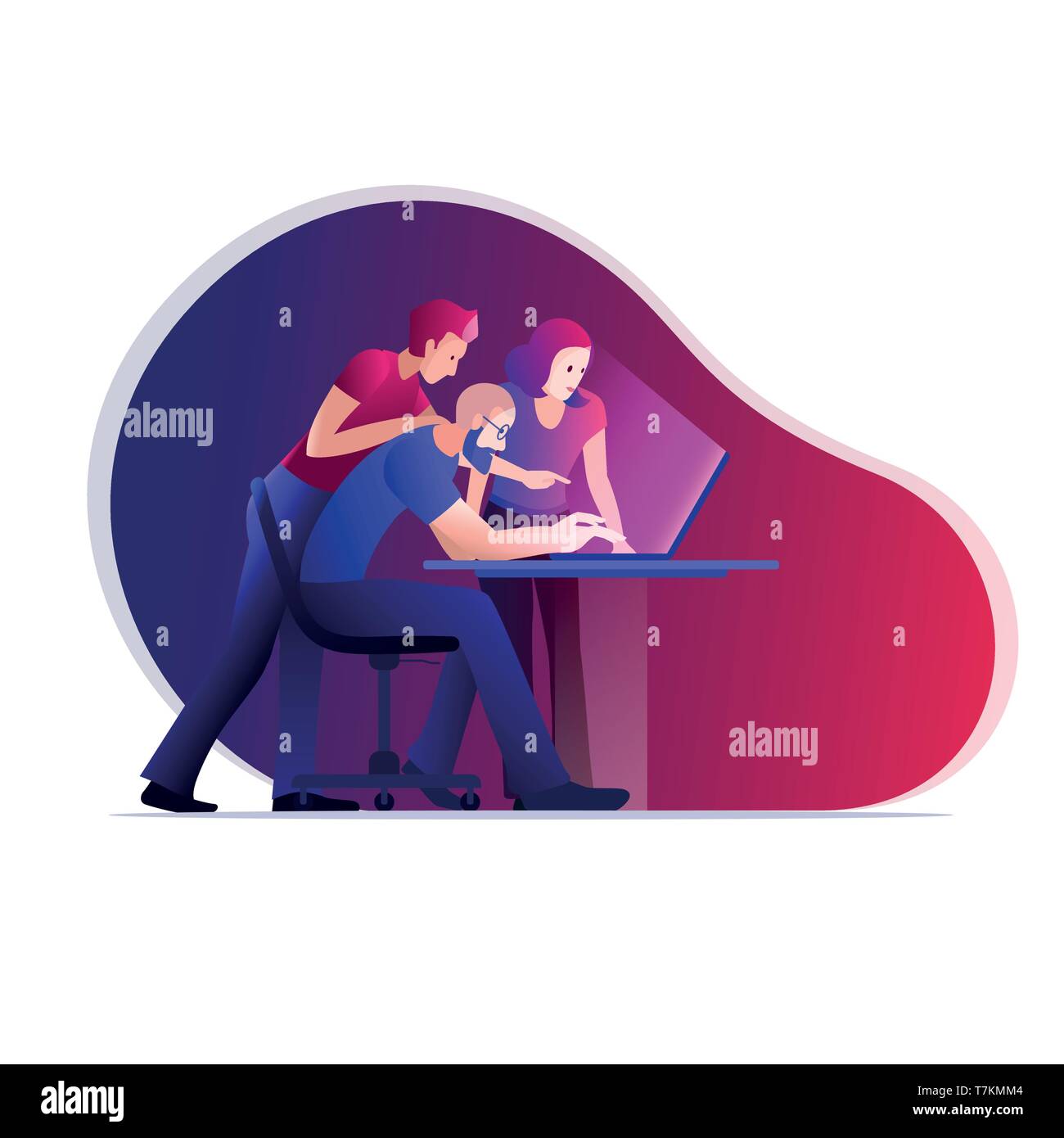 Three person working on a project. Vector concept illustration. Stock Vector