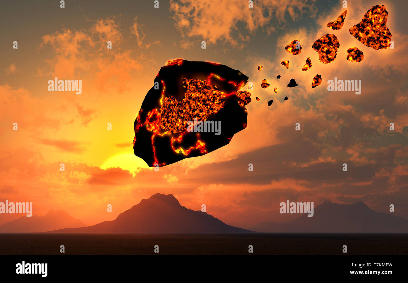A Meteorite Breaking Up In A Atmosphere Stock Photo Alamy