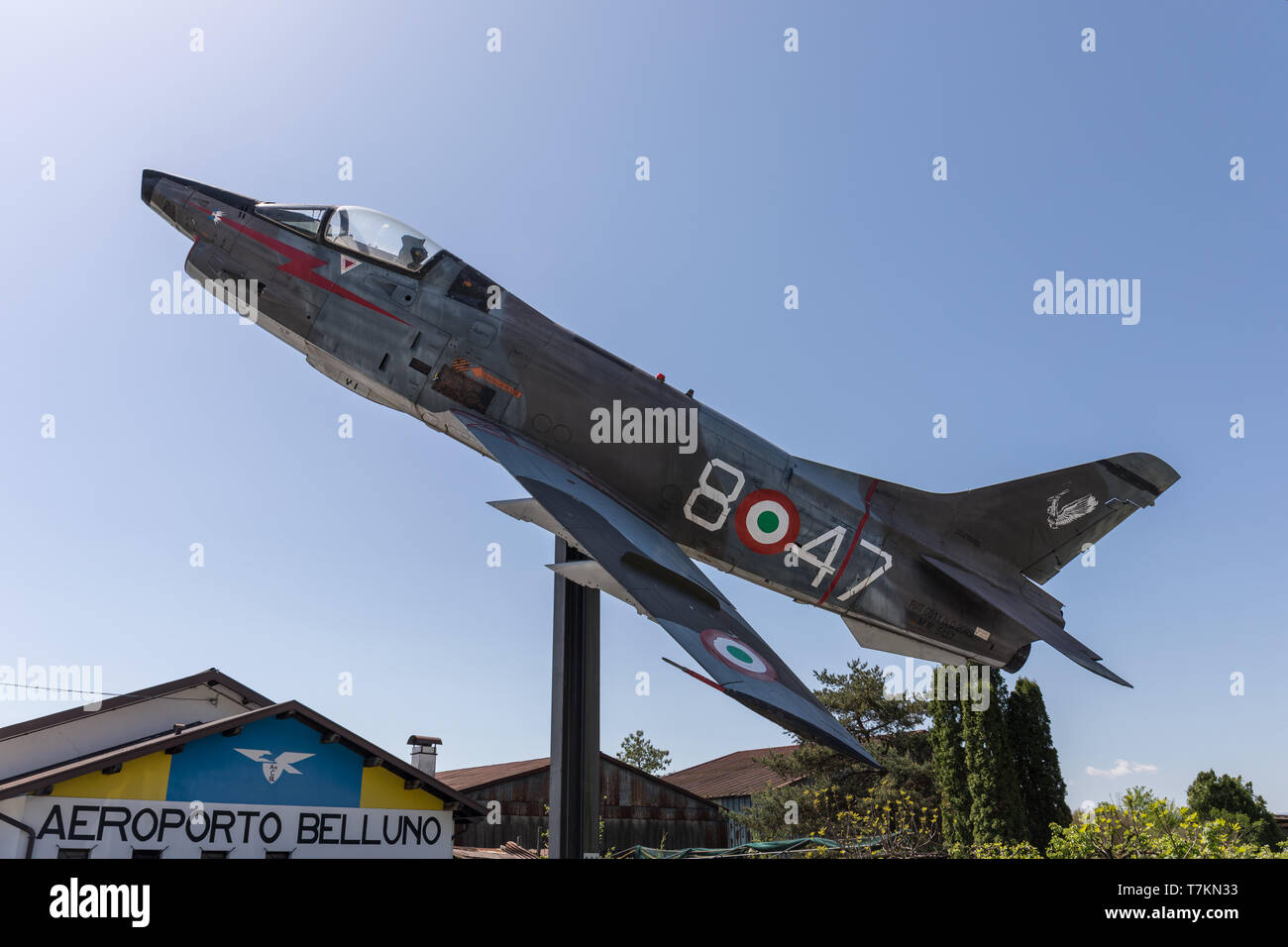 Italian ground-attack and reconnaissance aircraft Fiat G.91Y on display at  Belluno Airport, Italy Stock Photo - Alamy