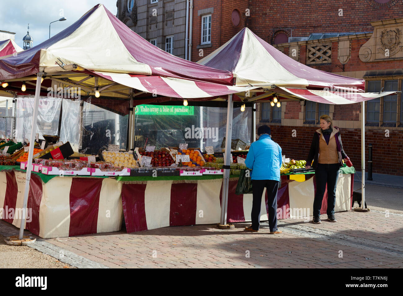 Worcester city market customers and stalls at the Angel Place street