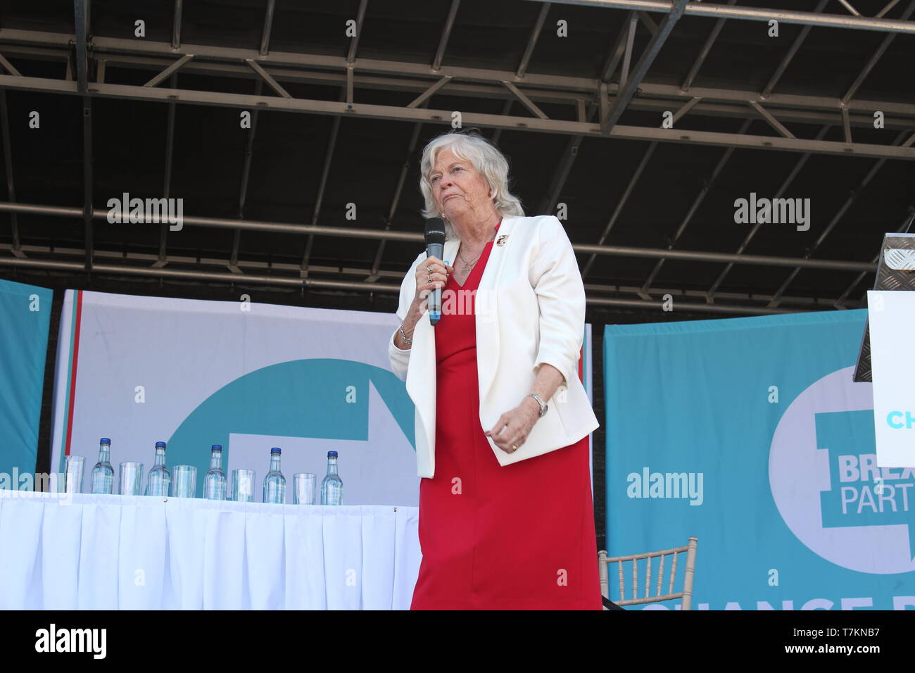 Ann Widdecombe speaking at the Brexit party rally in Chester, the event was attended by around 350 people Stock Photo