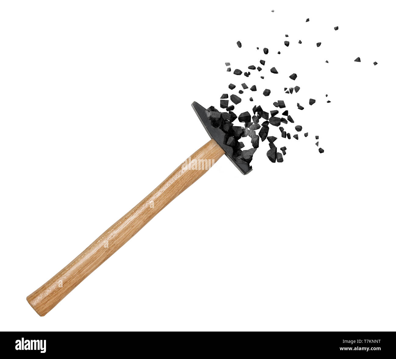 3d Close Up Rendering Of Hammer Starting To Break Into Pieces At Its Head Isolated On White Background Stock Photo Alamy