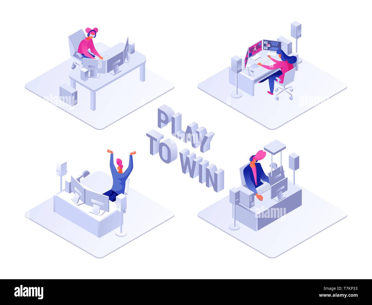 People sitting near modern professional gaming personal computer