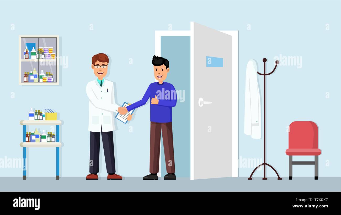 Patient Handshake With Doctor In A Clinic Cabinet Clinic
