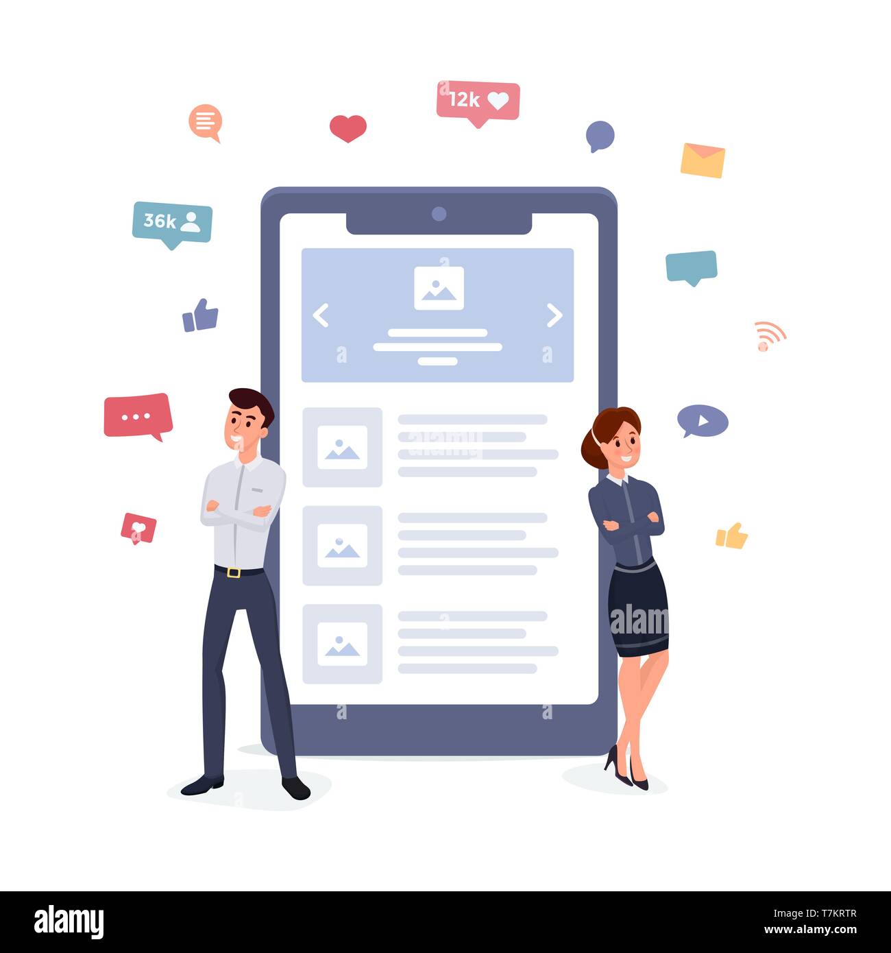 Mobile application or website developers concept. Communication concept, discussing business, social networking flat style vector illustration Stock Vector