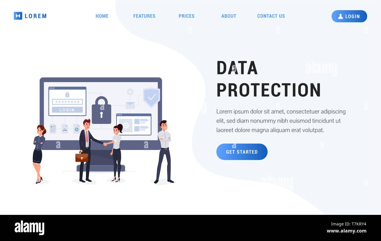 Landing page data protection concept. Business people with secure