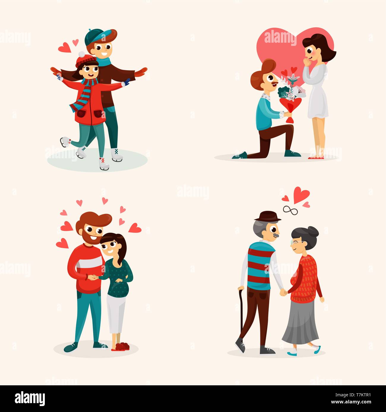 Set of of different age spending time with each other vector illustration.  Relationship concept. One love for all life Stock Vector Image & Art - Alamy