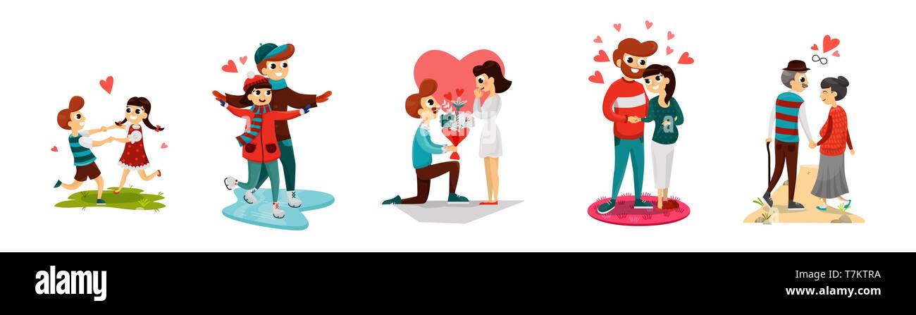 Cartoon folks of different age spending time with each other vector  illustration. History of relationship development. One love for life.  Isolated on white Stock Vector Image & Art - Alamy