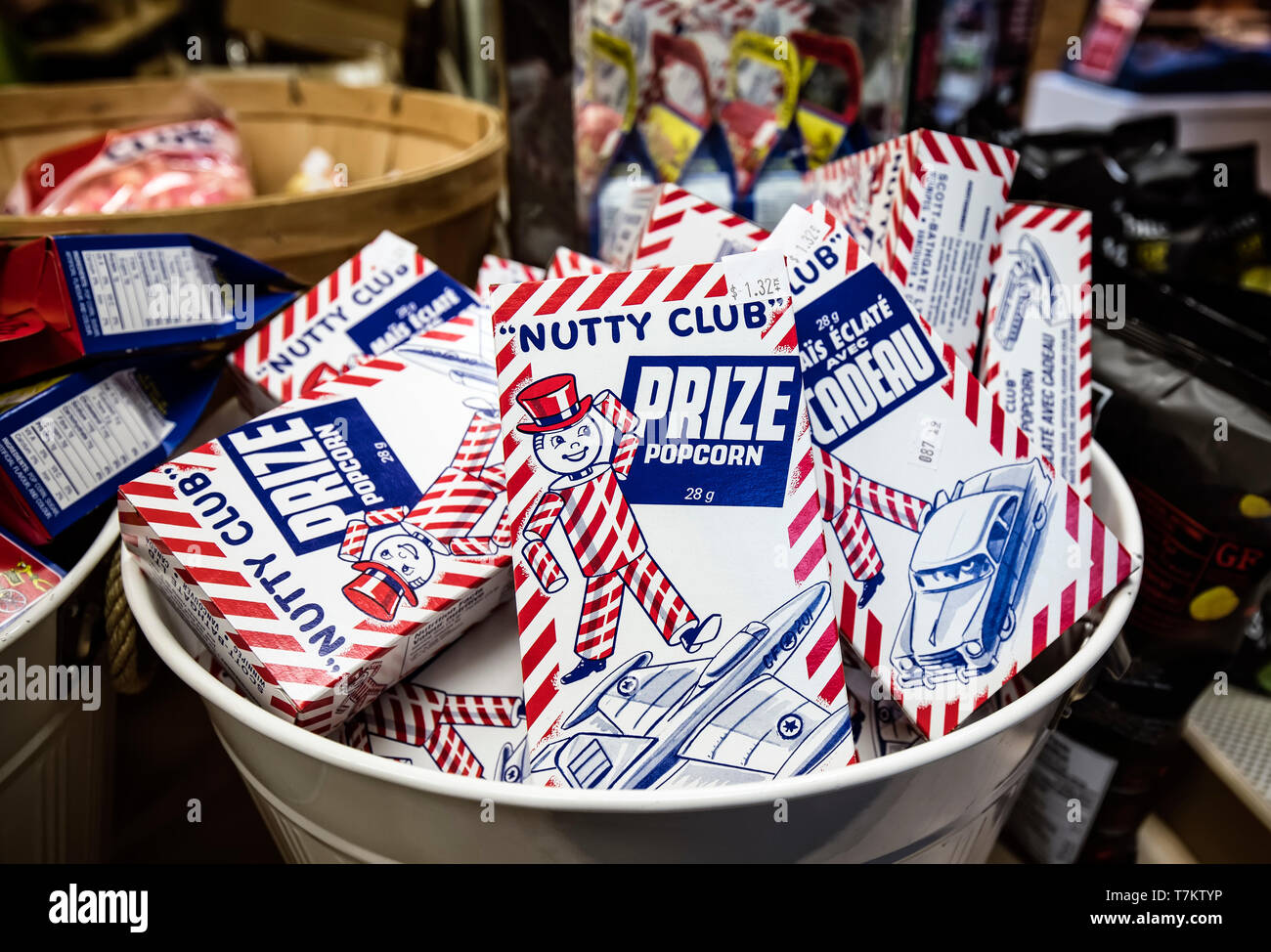 Boxes of Nutty Club Prize Popcorn. Stock Photo