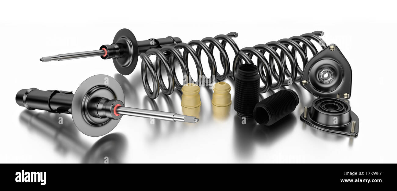 3D rendering. Passenger car Shock Absorber with dust cap buffer