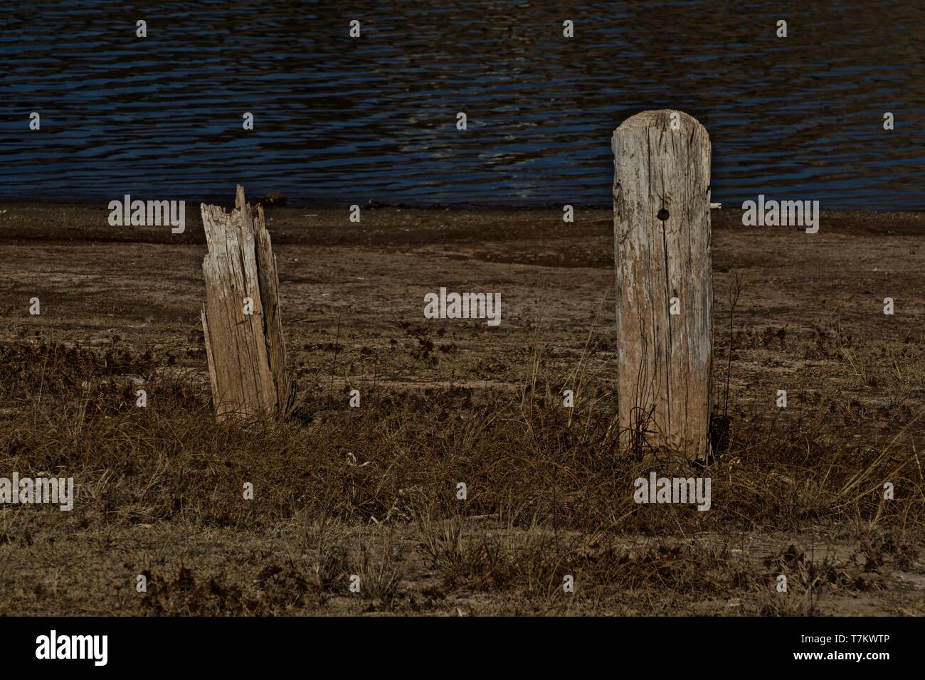 Abandoned Vehicle Bumper Posts, Lake Mckinsey near Canyon, Texas in the Texas Panhandle. Stock Photo