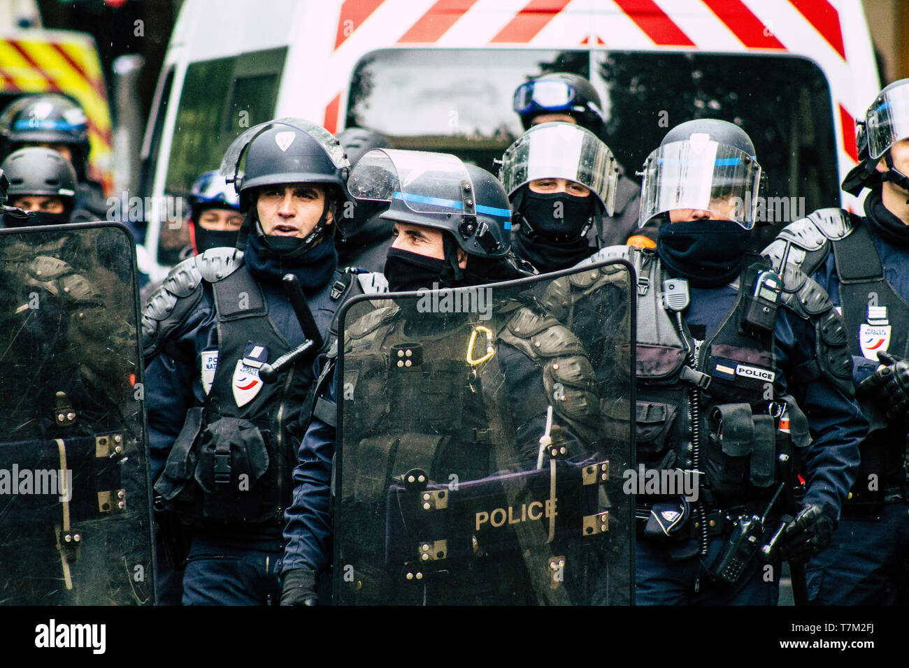 Paris France May 04, 2019 View of a riot squad of the French National ...