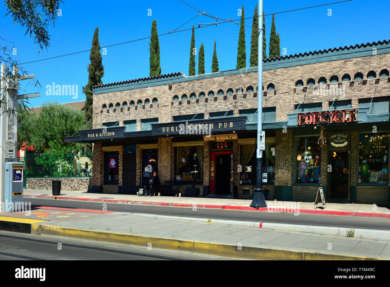 The Surly Wench Pub, popular for their music and pub fare, located alongside a streetcar stop, on historic 4th Avenue in Tucson, AZ Stock Photo