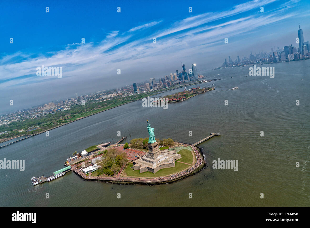 Statue of liberty aerial view from helicopter Stock Photo - Alamy