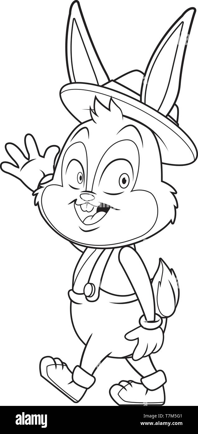 Cute easter bunny celebration isolated black and white Stock Vector ...