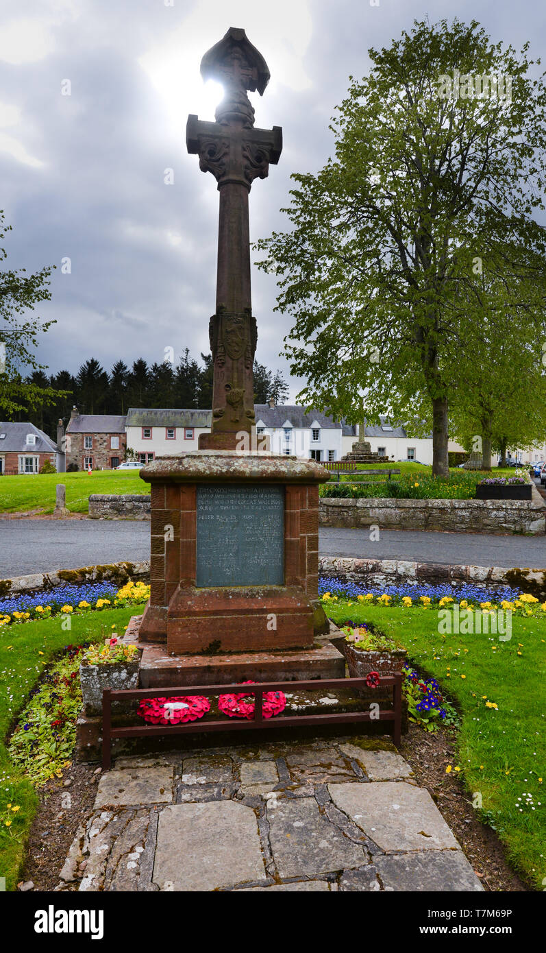 The village War Memorial in Ancrum a small village in the Scottish Borders. Stock Photo