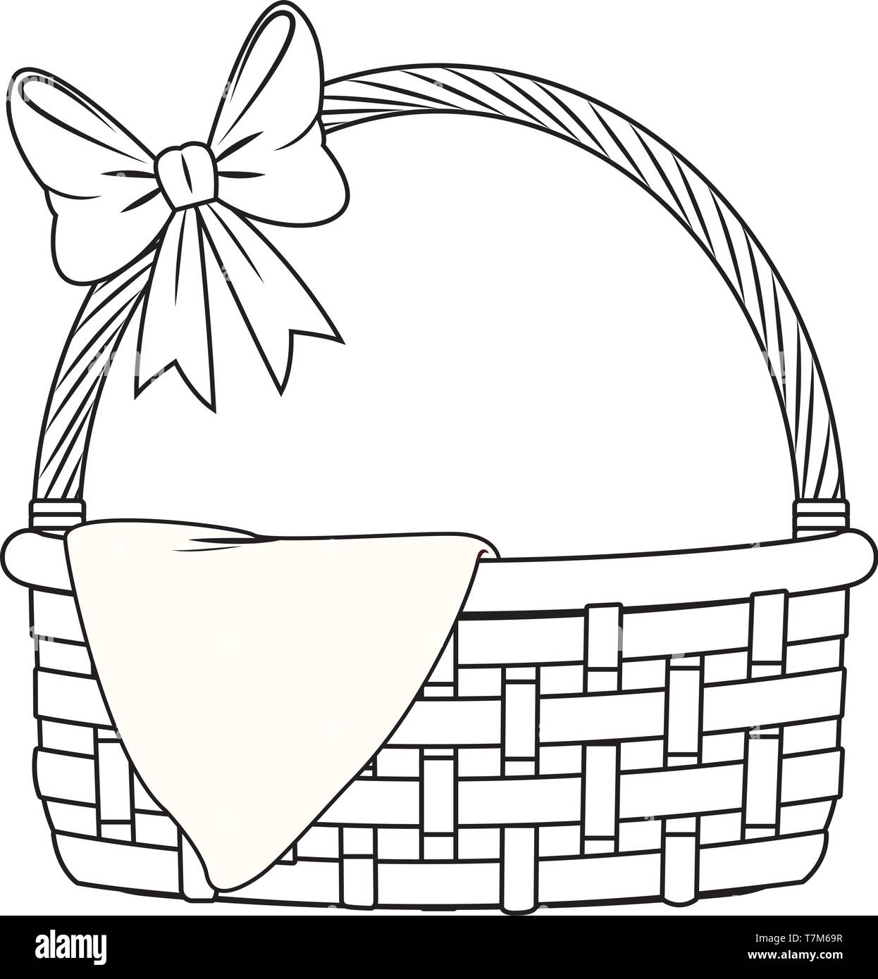 Wicker basket with ribbon and cloth isolated black and white Stock ...