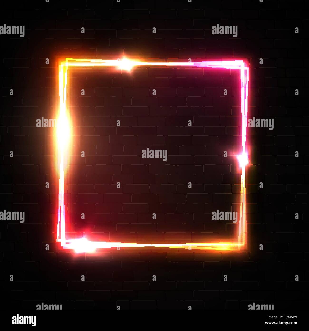 Vector neon square frame on black brick background Stock Vector Image ...