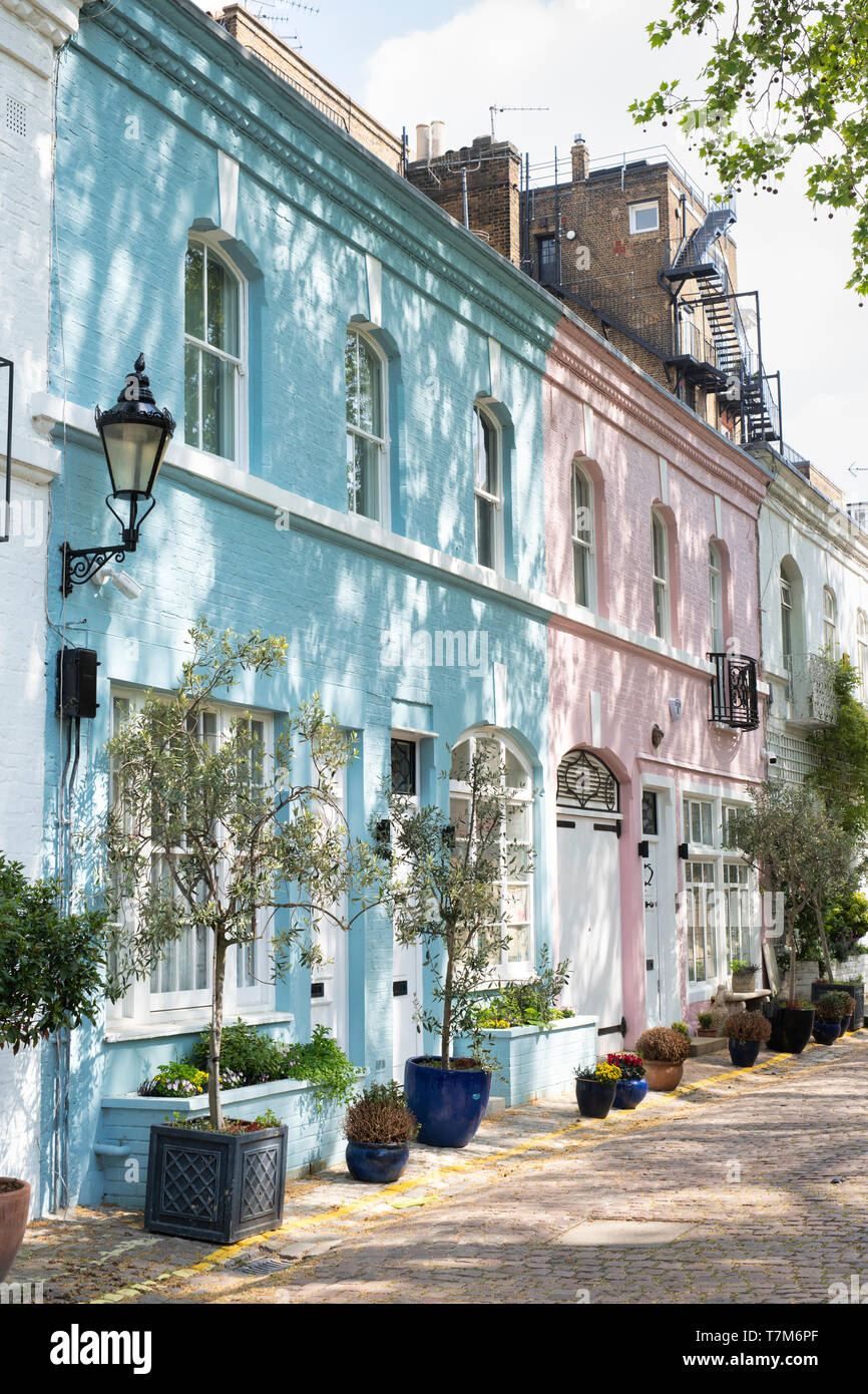 Blue and Pink Painted Houses. Ennismore Gardens Mews, South Kensington