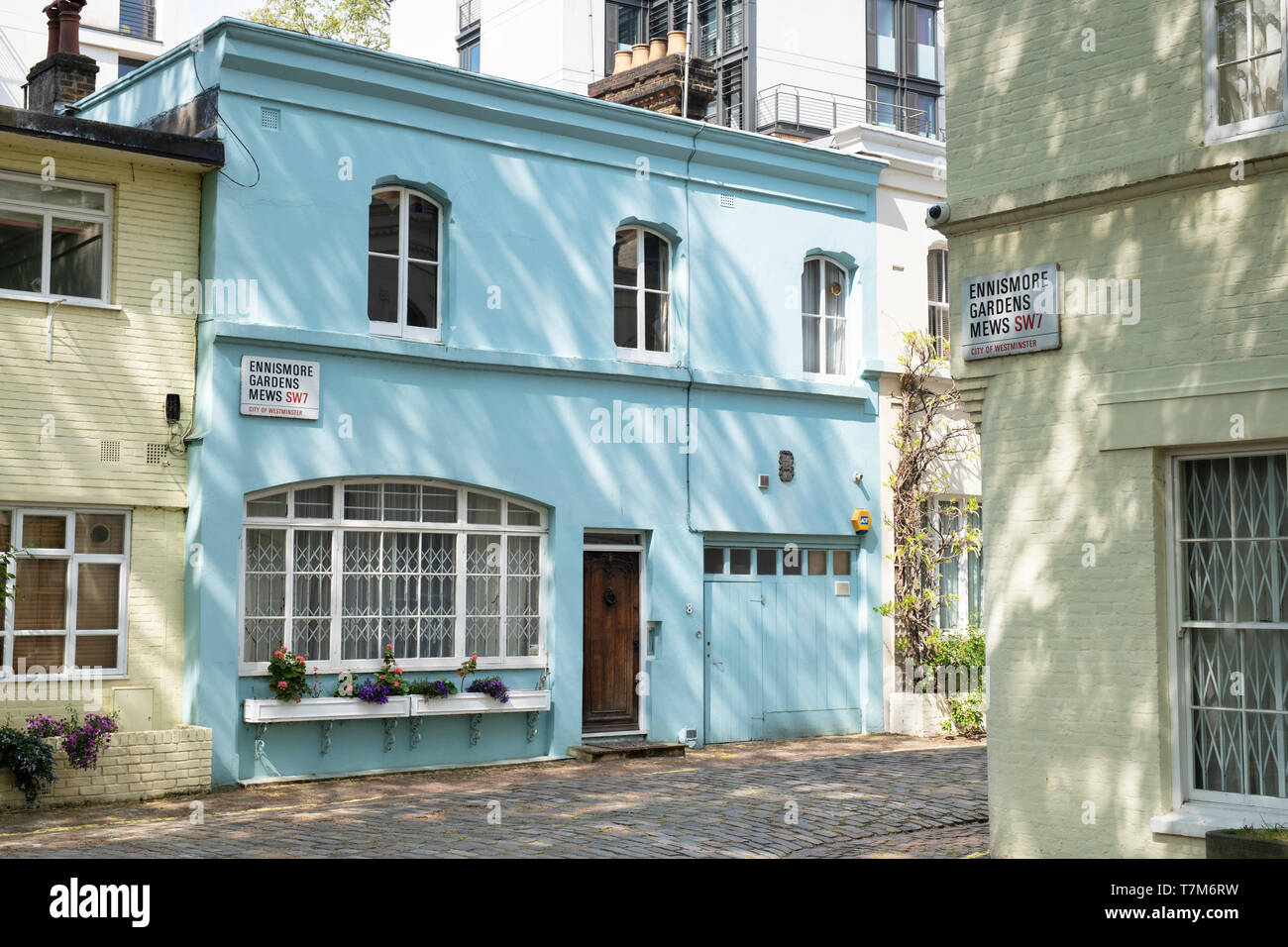 Painted blue house. Ennismore Gardens Mews, South Kensington, City of