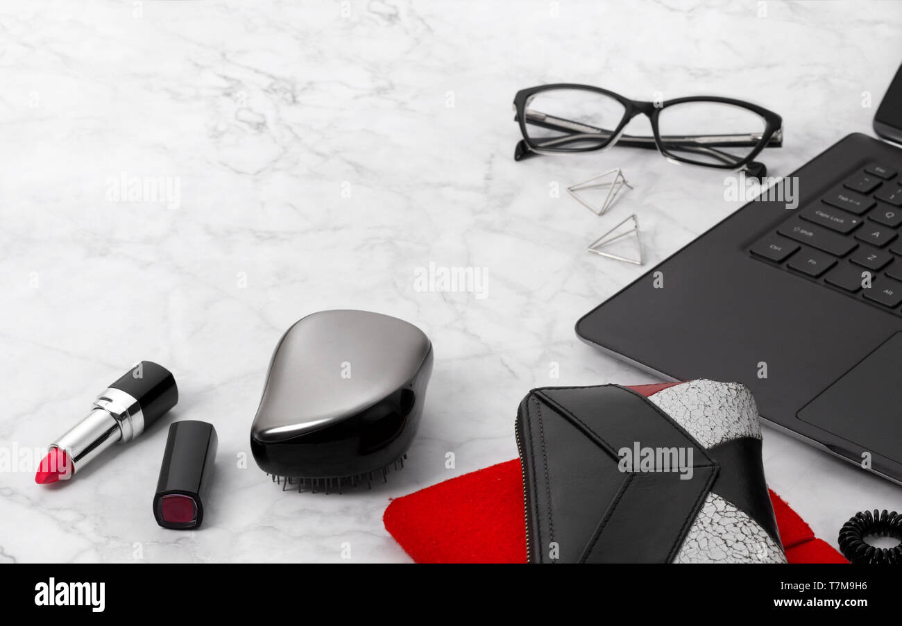 Flat Lay Workspace With Laptop Planner Glasses Mobile Phone
