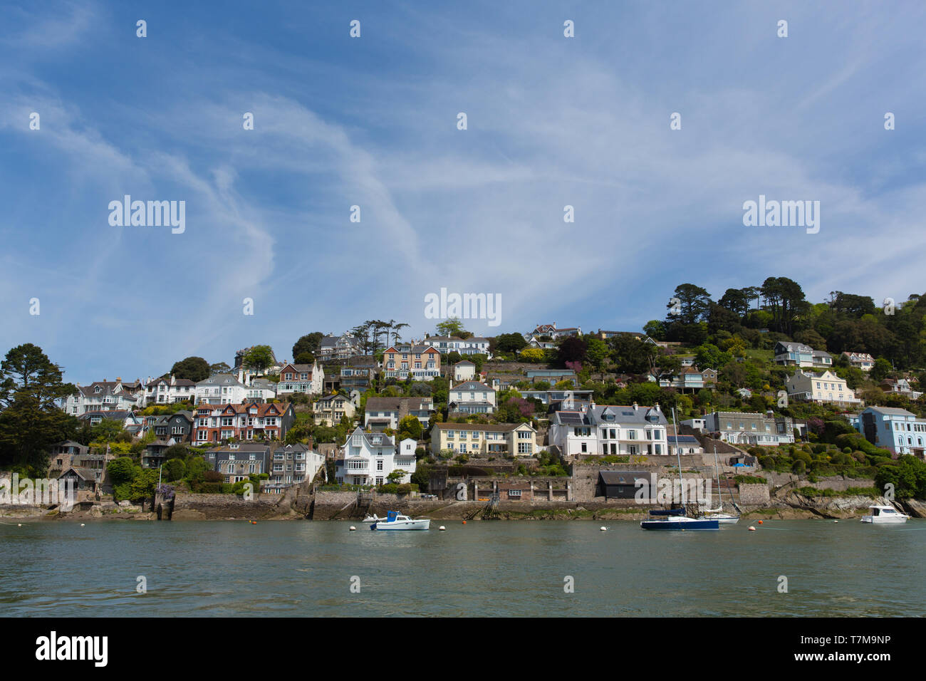 Dartmouth Devon houses in historic English town view from River Dart