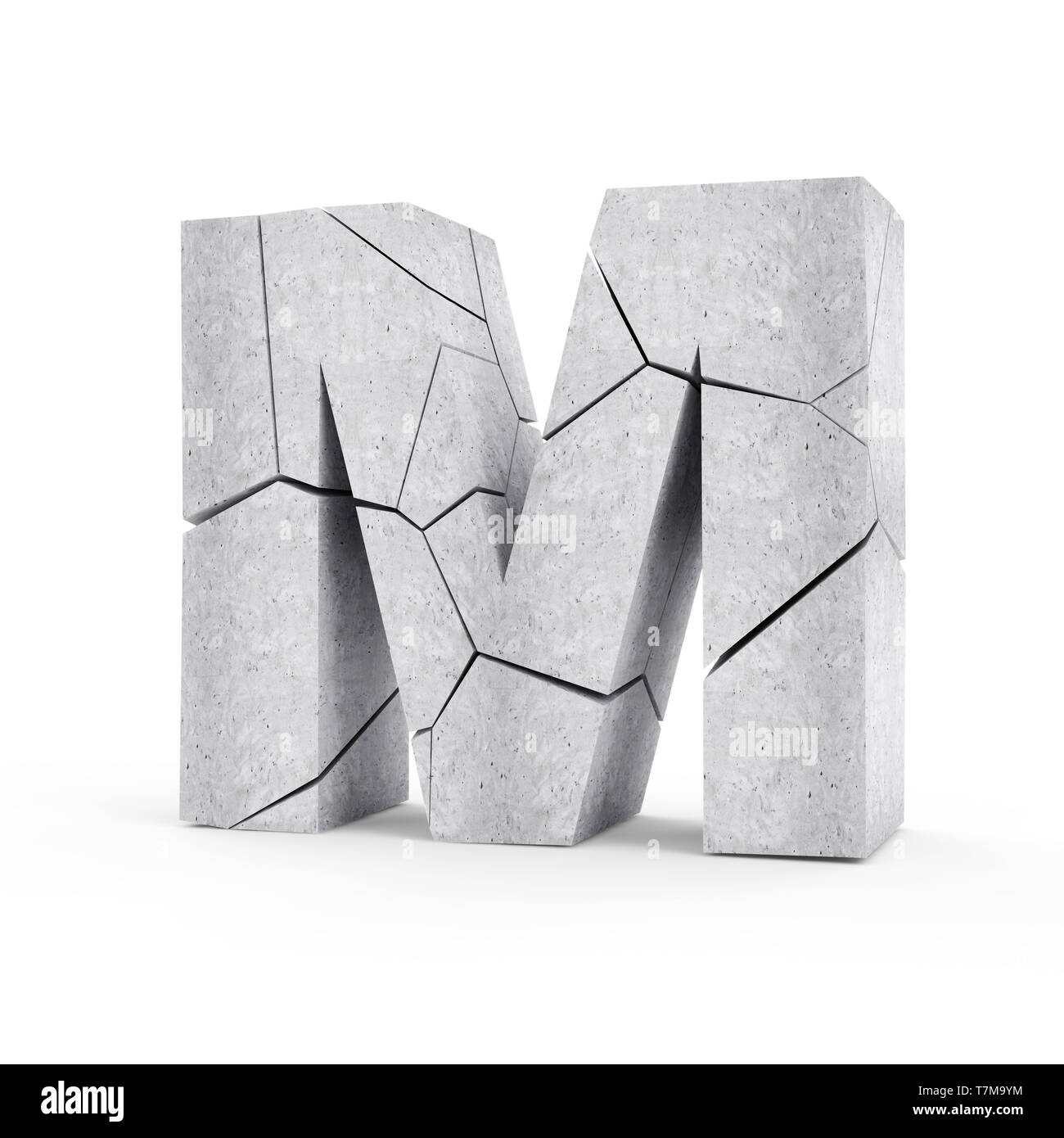 Broken Concrete Alphabet Isolated On White Background Letter M
