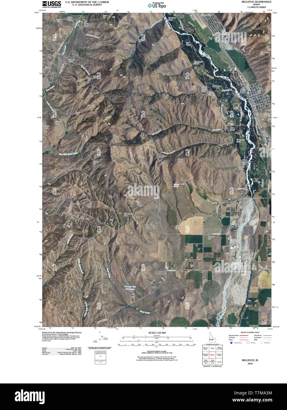 USGS TOPO Map Idaho ID Bellevue 20101115 TM Restoration Stock Photo