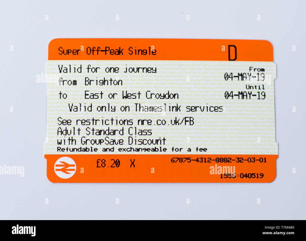 National rail ticket - Single off peak single journey Stock Photo