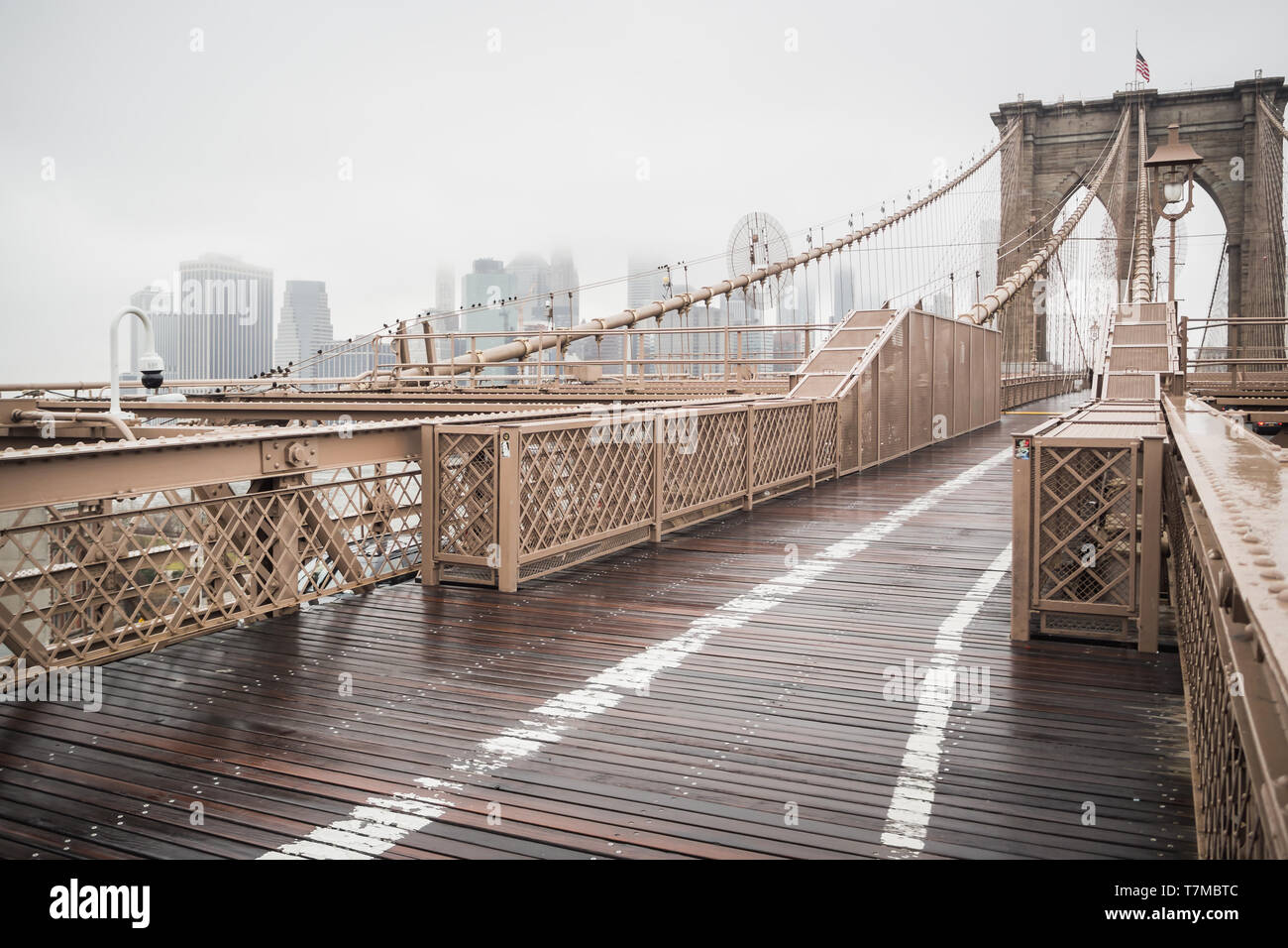 Brooklyn bridge main road leading to downtown Manhattan, New York Stock Photo