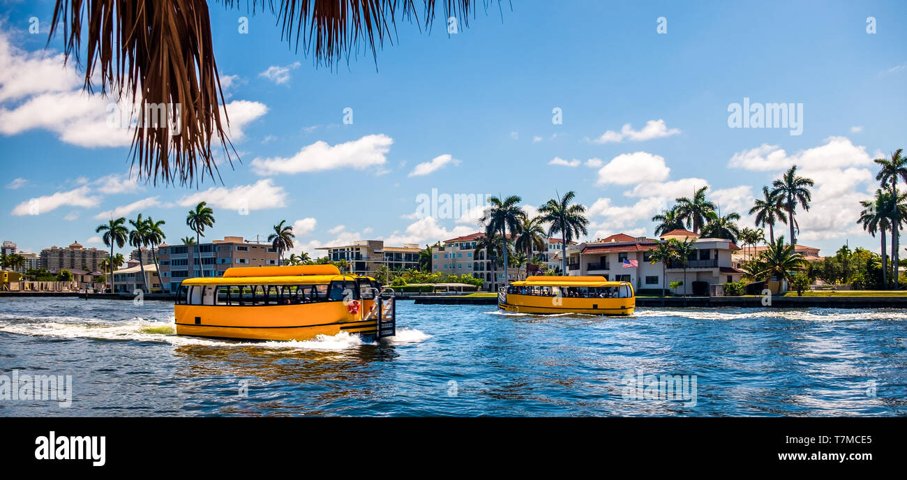 Fort Lauderdale Water Taxis crossing on the Intracoastal waterway Stock Photo