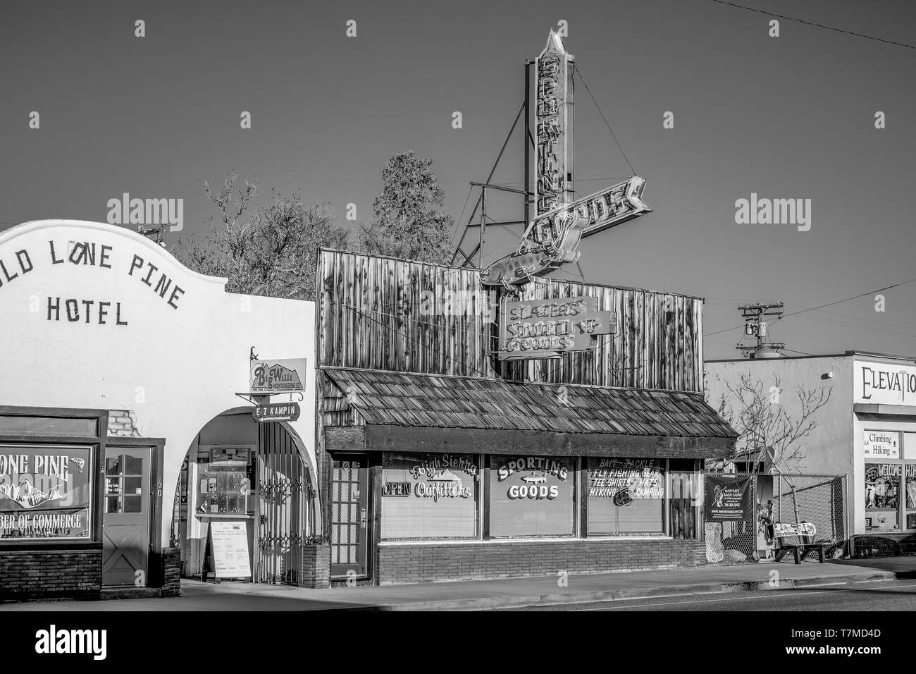 Old wooden buildings in the historic village of Lone Pine - LONE PINE CA, UNITED STATES OF AMERICA - MARCH 29, 2019 Stock Photo