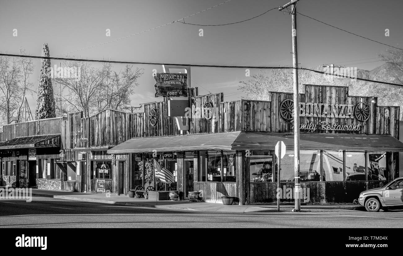 Street view in the historic village of Lone Pine - LONE PINE CA, UNITED STATES OF AMERICA - MARCH 29, 2019 Stock Photo