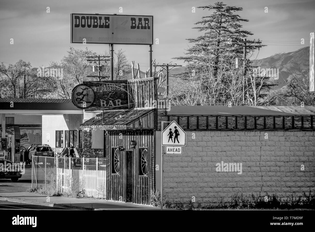Double bar in the historic village of Lone Pine - LONE PINE CA, UNITED STATES OF AMERICA - MARCH 29, 2019 Stock Photo