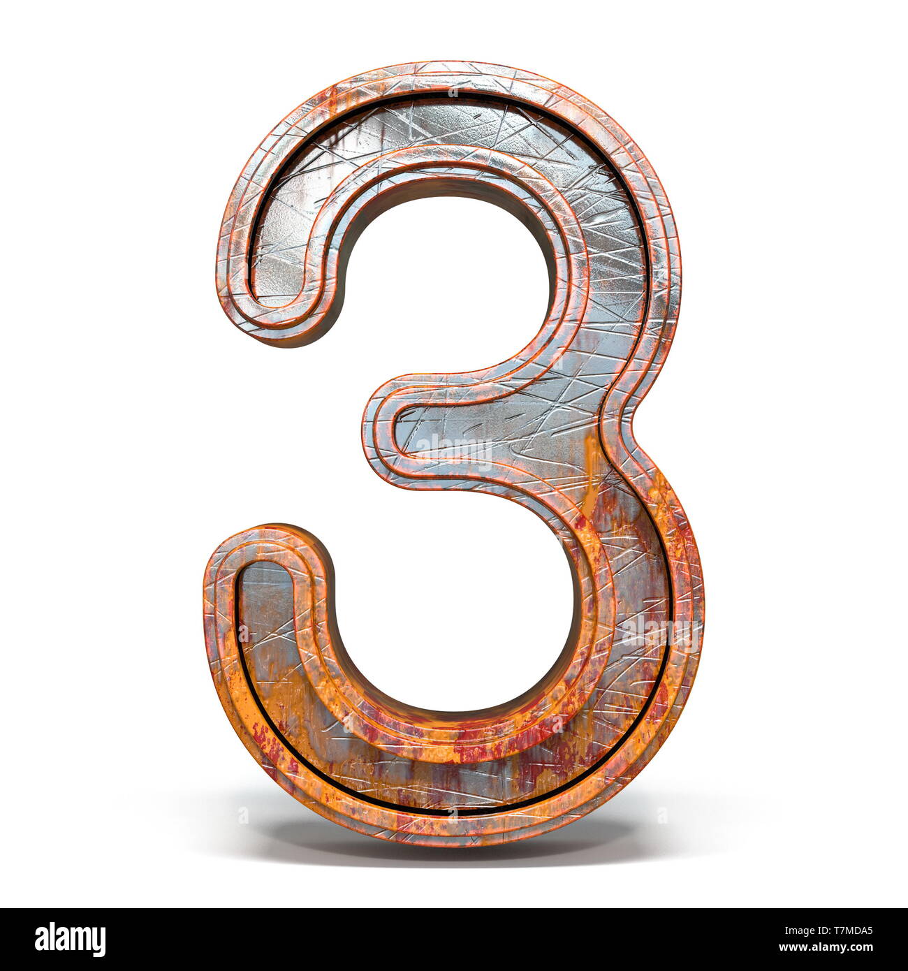 Rusty metal font Number 3 THREE 3D render illustration isolated on ...