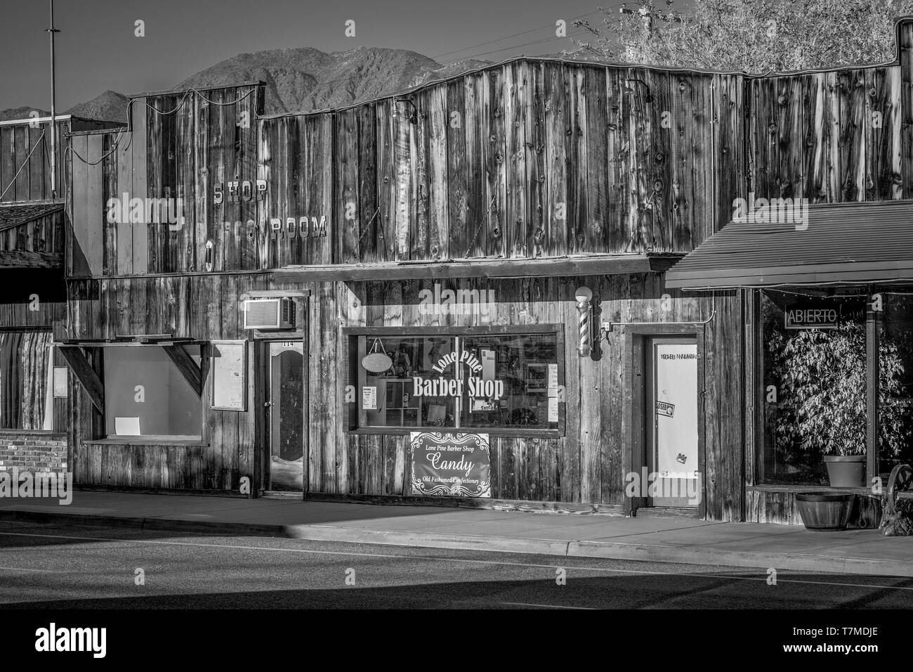 Old Barber Shop in the historic village of Lone Pine - LONE PINE CA, UNITED STATES OF AMERICA - MARCH 29, 2019 Stock Photo