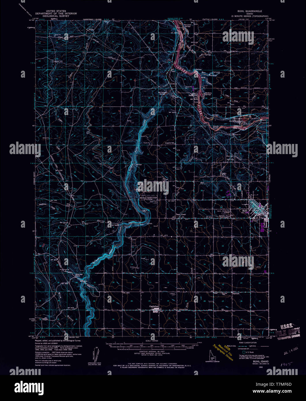 USGS TOPO Map Idaho ID Buhl 238958 1959 62500 Inverted Restoration Stock Photo