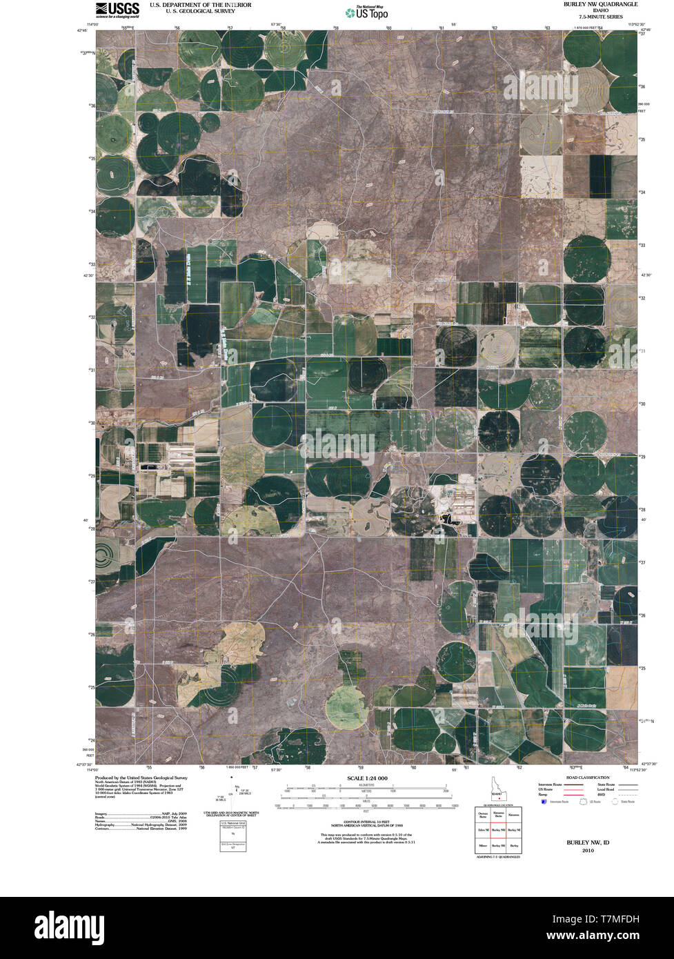 Northwest topo map of Burley, Idaho
