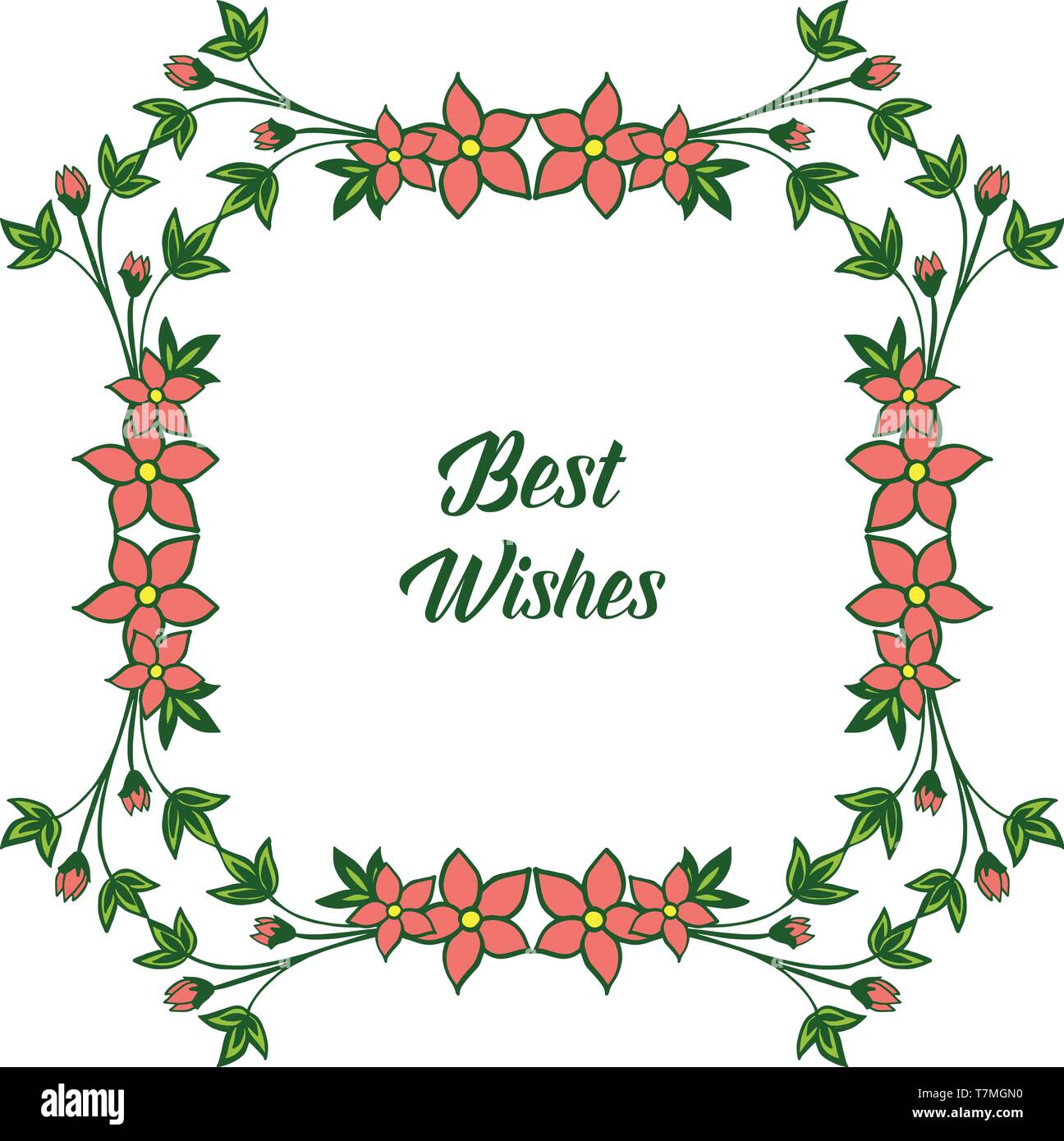 Vector illustration art orange flower frame for banner best wishes hand ...