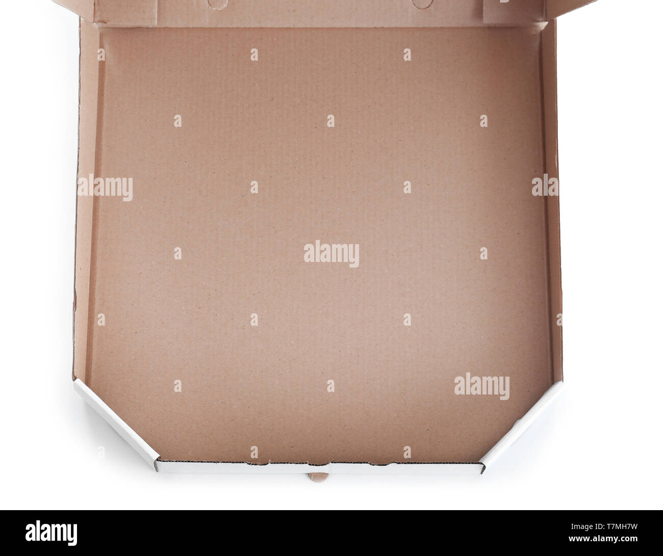 A person showing an open pizza box isolated over white back ground Stock  Photo - Alamy